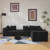 Modular U-Shaped Sectional Sofa, 4 Seater Chaise Lounge With Reversible Design Striped - Black