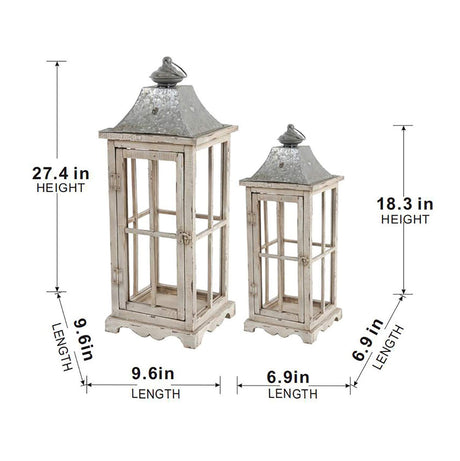Wooden Candle Lantern Decorative, Hurricane Lantern Holder Decor For Indoor Outdoor, Home Garden - Ivory