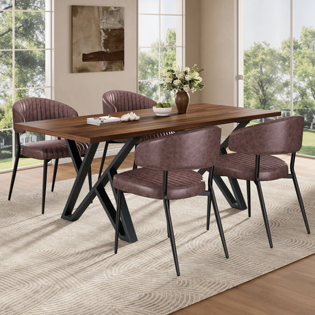 Modern Curved Back Upholstered Dining Chair Set With Metal Legs (Set of 2) - Brown / Black