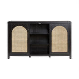 Transitional 2 Door Sideboard With Arched Rattan Panels