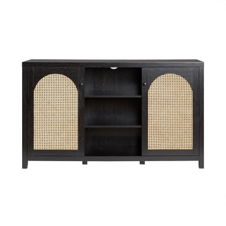 Transitional 2 Door Sideboard With Arched Rattan Panels