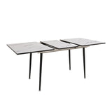 Modern Industrial Expandable Dining Table 47" To With Marble Pattern Top And Metal Legs - White