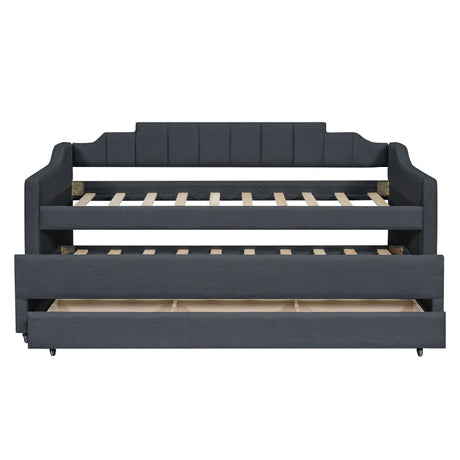 Upholstered Simple Design Daybed With Trundle And 3 Drawers