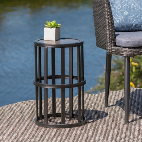 Outdoor Powder Coated Side Table - Gray