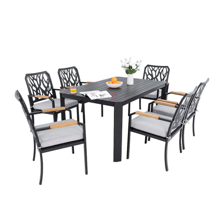 Outdoor Patio Furniture Dining Set With Sunbrella Fabric, Rectangular Table With Umbrella Hole