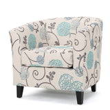 Club Chair With Floral Pattern And Solid Wood Legs - Multi Color
