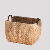 Rectangular Multi Purpose Water Hyacinth Woven Wicker Baskets With Handles - Natural / Brown