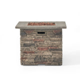 Classic Design Square Fire Pit With Top And 40, 000 Btu Heat Output - Stone Gray