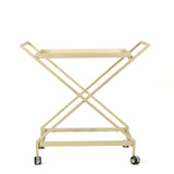 Sherianne - Industrial Bar Cart With Tempered Glass Shelves And Swivel Wheels - Gold
