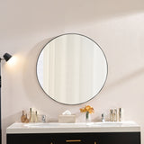 Wall Circular Framed Vanity Mirror For Bathroom, Living Room Decor - Black