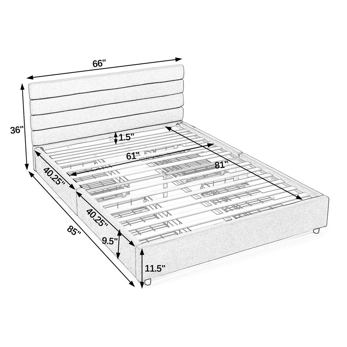 Modern Cushioned Bed Frame With Headboard And Drawers