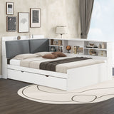 Platform Bed With Trundle, Shelves, And Storage Headboard