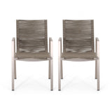 Outdoor Modern Aluminum Dining Chair Set With Rope Sea (Set of 2)
