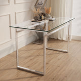 Modern Minimalist Rectangular Dining Table With Tempered Glass Top