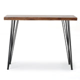 Modern Industrial Breakfast Bar Table, Metal Hairpin Legs & Wood Veneer Top - Natural