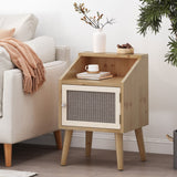 Contemporary End Table With Rattan Accents And Tempered Glass - Natural / White