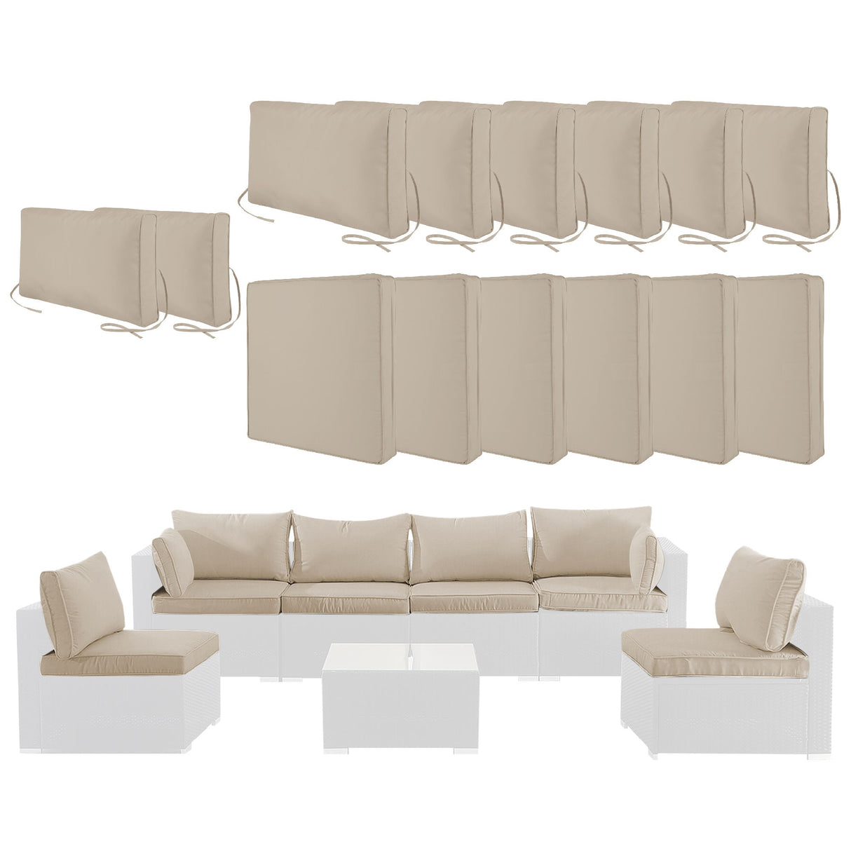 Cushion Covers For 7 Piece Wicker Sectional Sofa, 14 Pack Seat And Back Slipcovers With Zipper