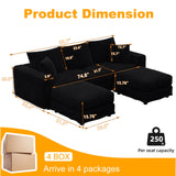 Deep Seat Convertible Sofa With Soft Pillows And Ottomans