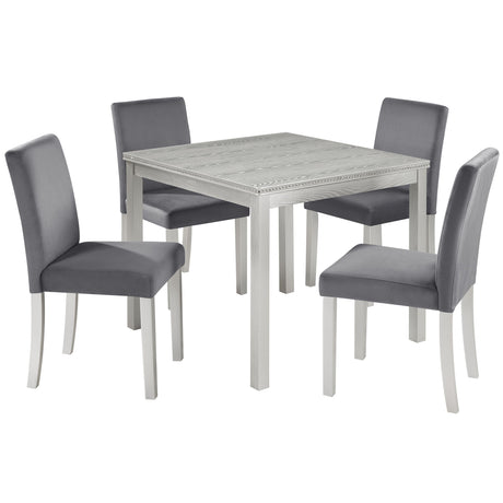 5 Pieces Wooden Dining Table Set, Square Table And 4 Upholstered Chairs