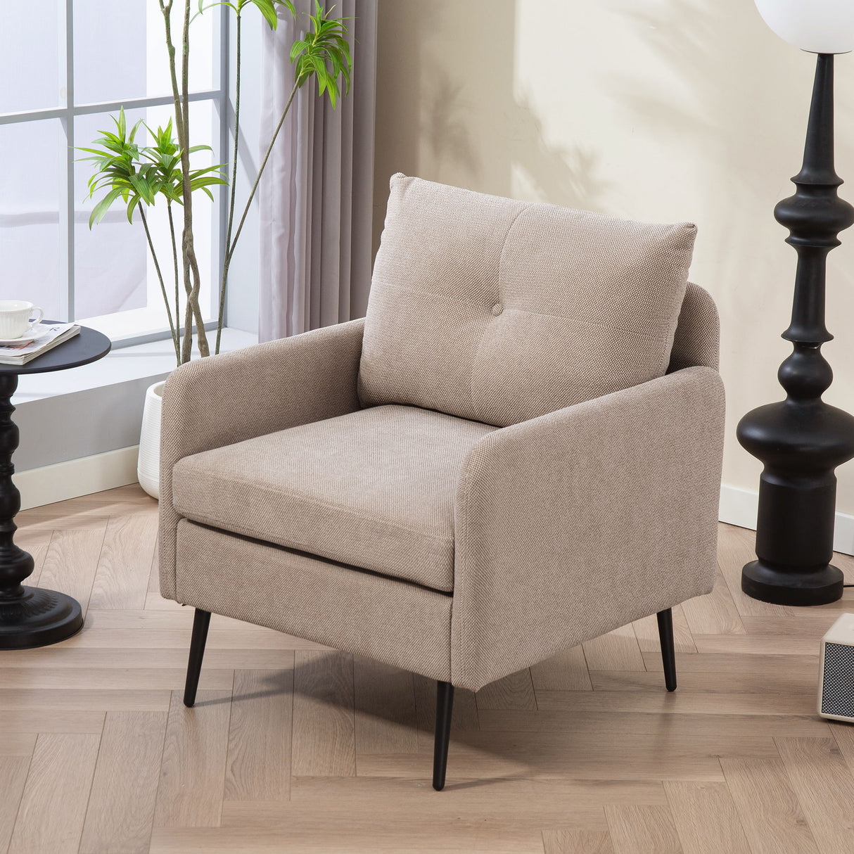 Contemporary Accent Chair With Metal Legs, Comfy Chenille Fabric Armchair