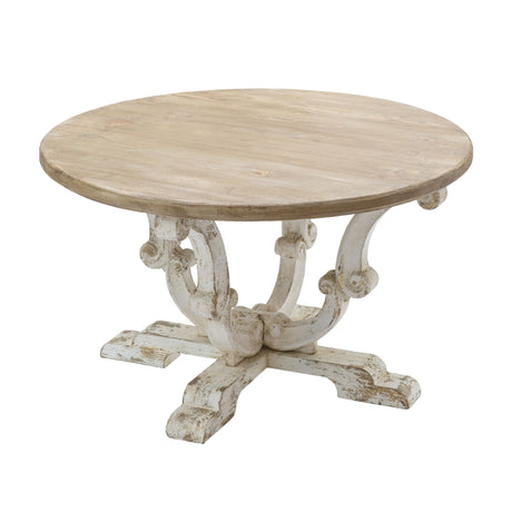 Round Wooden Coffee Table With Distressed Scrollwork Legs - Multicolor