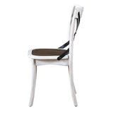 2 Pieces Set Dining Side Chair Rustic Modern Farmhouse Design Retro Design With Metal X Design - Antique Dark Oak / Antique White