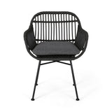 Outdoor Rattan Accent Chair With Metal Legs