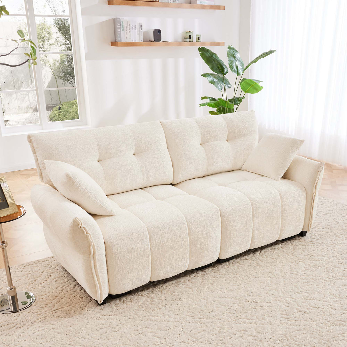 Modern Sofa & Pillows, Textured Cover, High Rebound Cushions