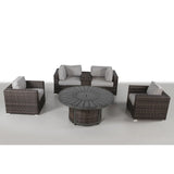 Patio Seating Group For 4 With Cushions And Fire Pit Table - Brown