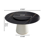 Modern Artificial Stone Round Plywood Base Dining Table, Can Accommodate 8 People Artificial Stone Turntable (Not Including Chairs) - Black / Beige