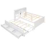 Platform Bed With Storage Headboard, USB, Trundle And 3 Drawers