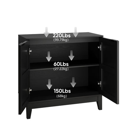 Vintage Carved Buffet Cabinet With Adjustable Shelves, Wooden Decorative Sideboard - Black