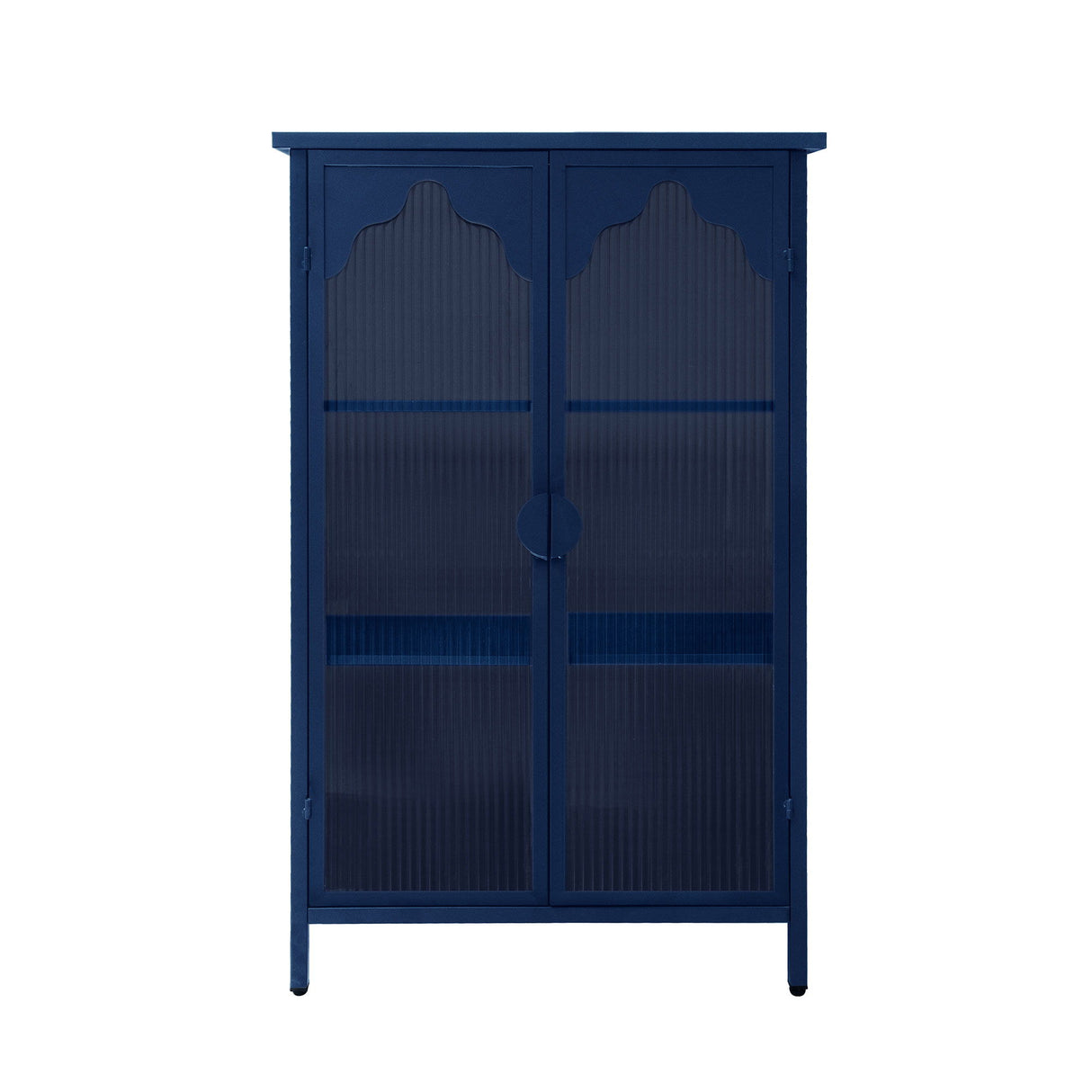 2 Doors Metal Storage Cabinet Display Cabinet With Glass Doors Metal Kitchen Sideboard Buffet Cabinet Glass Storage Cabinet For Dining Room Living Room Bedroom - Dark Blue