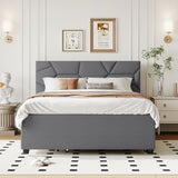 Upholstered Platform Bed With Brick Pattern Headboard And Twin Long Size Trundle