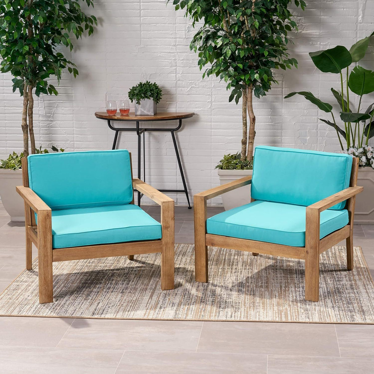 Antoine - Outdoor Acacia Wood Club Chairs With Cushions, (Set of 2)