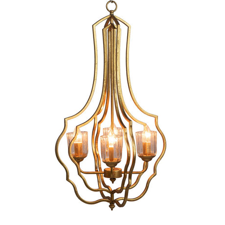 4 Light Metal Chandelier, Hanging Light Fixture With Adjustable Chain For Kitchen, Bulb Not Included - Gold