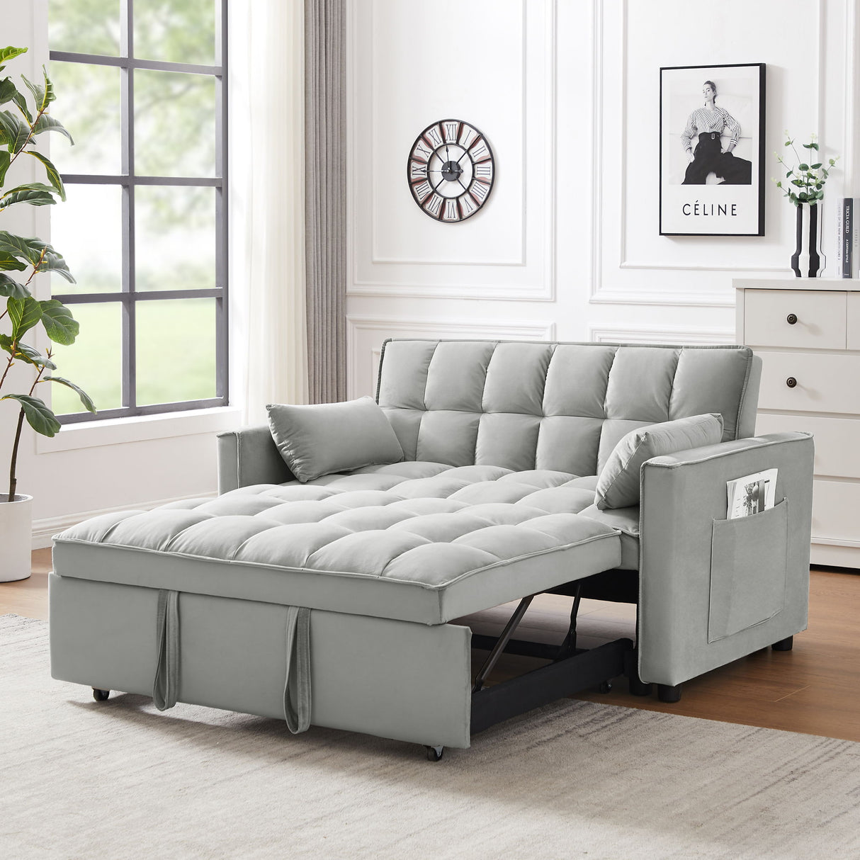 Modern Convertible Velvet Futon Loveseat With Sleeper Bed Function