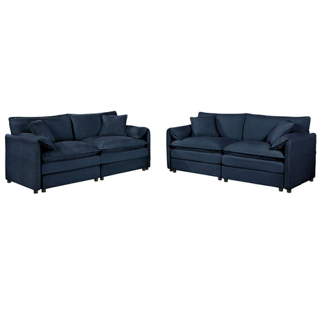 Modern Chenille Oversized Deep Seat Luxury 2 Piece Sofa Set With 4 Pillows