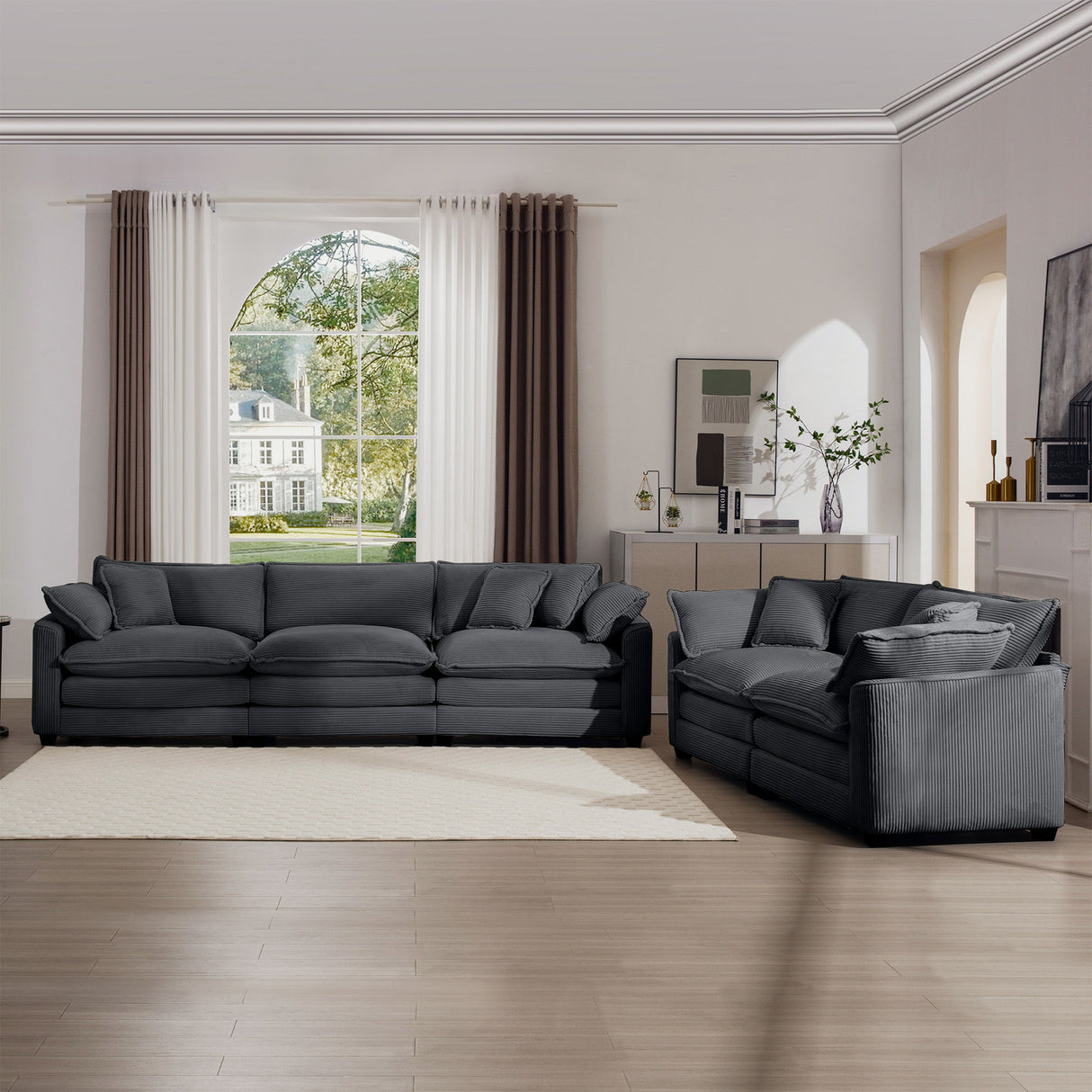Elegant Corduroy Oversized Sectional Sofa Set With Deep Seats And Flexible Layout