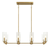 Willow - 8 Lights Island With Clear Ribbed Pendant Lamp Satin - Antique Brass / Clear / Gold