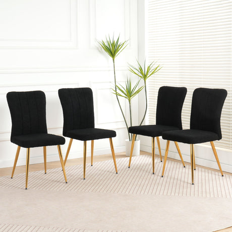 Modern Teddy Wool Dining Chair With Plated Metal Legs Upholstered Fabric Side Chair (Set of 4) - Black