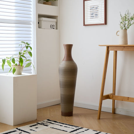 Tall Vase - Brown Decorative Floor Vase, Classic Neat Floor Vase Tall Freestanding Flower Holder, Artificial Rattan Vase, Floor Vase, Flower Holder For Home Decor - Gray