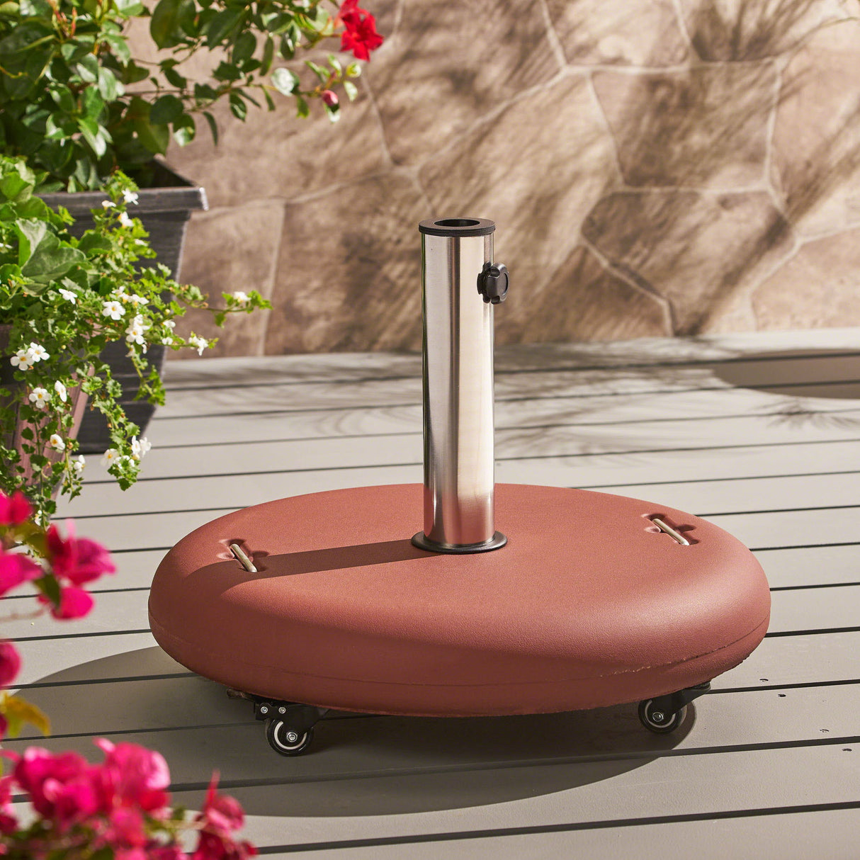 Wheelie - Round Umbrella Base With Stainless Steel Holder