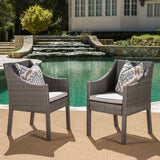Outdoor Rattan Dining Chair With Straight Legs And Sloped Arms (Sey of 2)