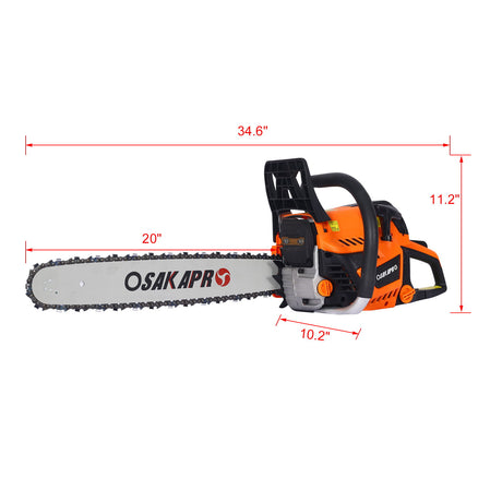 Professional Gasoline Chainsaw 20" 52Cc For Tree And Wood Cutting - Orange
