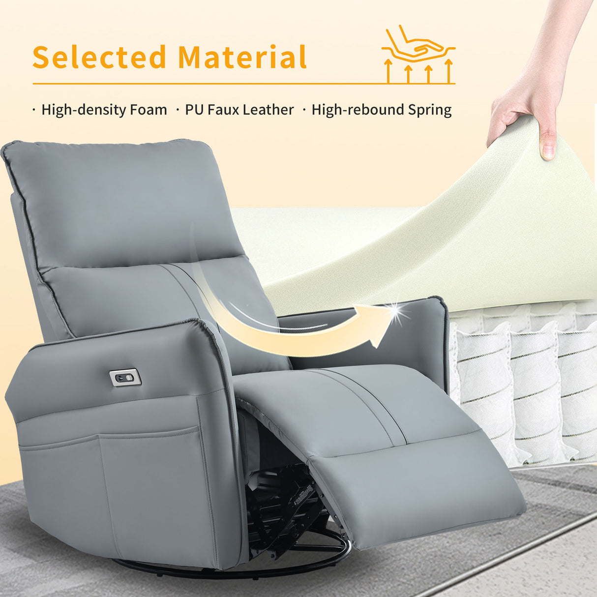 270° Power Swivel Rocker Glider Recliner Chair With USB Ports