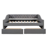 Upholstered Daybed With Two Drawers, Wood Slat Support