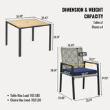 5 Piece Patio Dining Table Set, Acacia Wood Table Top With Umbrella Hole