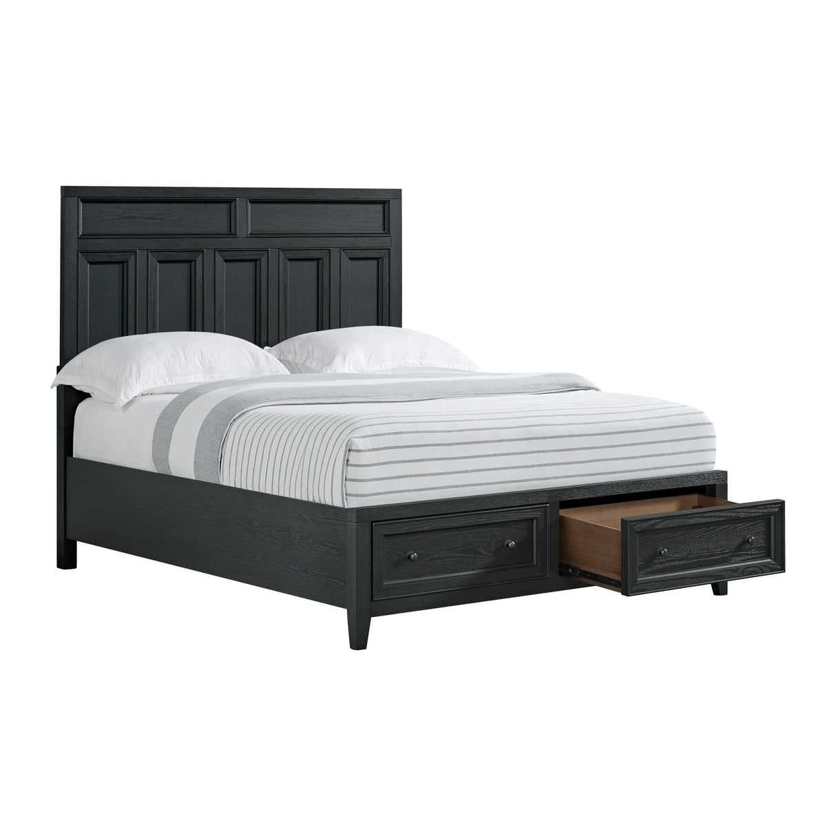 Storage Bed With Panel Headboard And Spacious Footboard Drawers