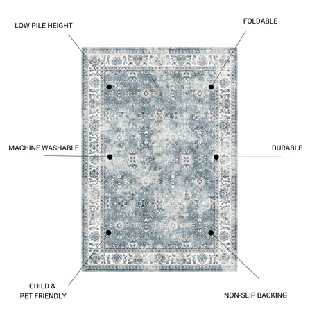 Toucan - 5' X 7' Washable Non - Slip Area Rug, Elegant Design - Silver